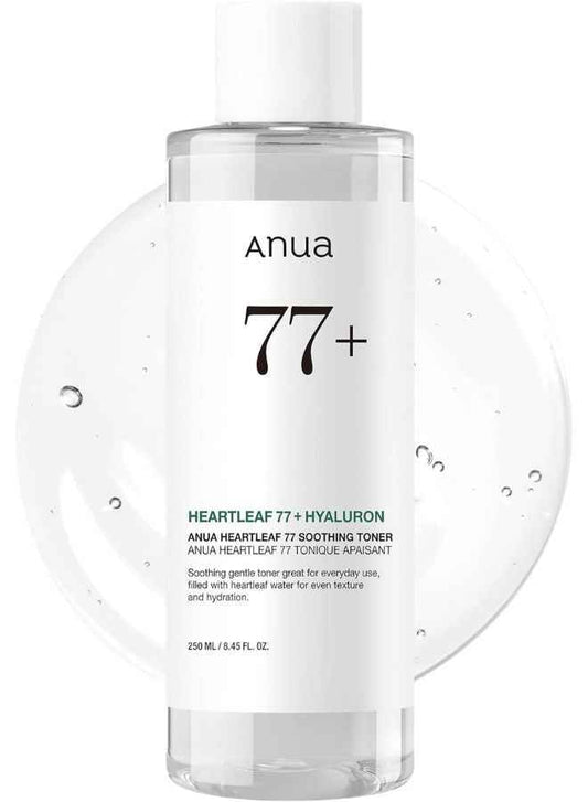 Anua Heartleaf 77 + Hayaluron oothing Toner I pH 5.5 Trouble Care, Calming Skin, Refreshing, Hydrating, Purifying, Cruelty Free, Vegan,(250ml / 8.45 fl.oz.)