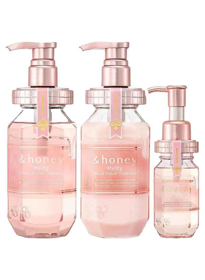&Honey Melty Moist Shampoo 440 ML, Treatment 440 ML & Hair Oil 100 ML Hair Care Set