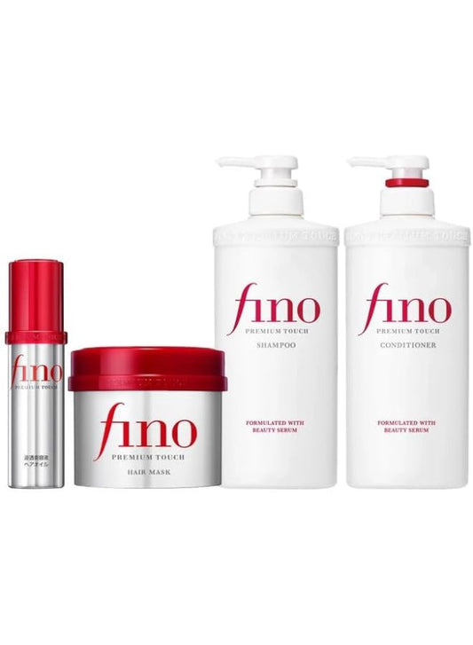 Fino Premium Touch Moist Shampoo 550 ml & Conditioner 550 ml & treatment mask 230 gm & Hair oil 70 ml hair care set Strengthen, nourish and restore dry hair, dry scalp and damaged hair fino